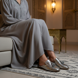 326F Noor Cuir Argenté Matte Silver Djellaba - Cushioned Seating Mashrabiya