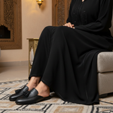 326F Noor Cuir Noir Matte Black Djellaba - Cushioned Seating Mashrabiya