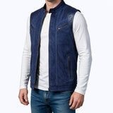 360 Zavik Gilet Cuir Bleu Marine