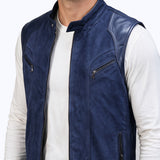 360 Zavik Gilet Cuir Bleu Marine