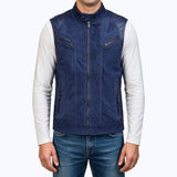 360 Zavik Gilet Cuir Bleu Marine