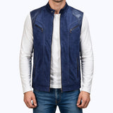 360 Zavik Gilet Cuir Bleu Marine
