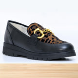 481F Ovara Cuir Noir Léopard Marron