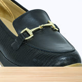611F Pelta Cuir Noir Lézard