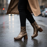 Bottines bronze sous la pluie