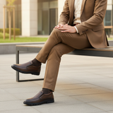 Ritmo Cuir Marron - Outdoor Bench Leg Crossed Tan Suit Waist-Feet Crop