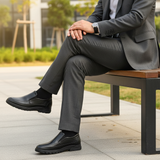 Ritmo Cuir Noir - Outdoor Bench Leg Crossed Charcoal Suit Waist-Feet Crop