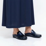 Sabot bleu marine avec jellaba bleu marine vue 3/4